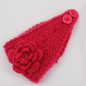 Knitted Rose Designed Plain Red Woolen Headband