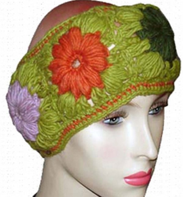 Floral Embroidered Green Mix Wool Headband