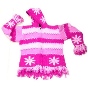 Shiny Pink Tone Knitted Woolen Jacket for Kids