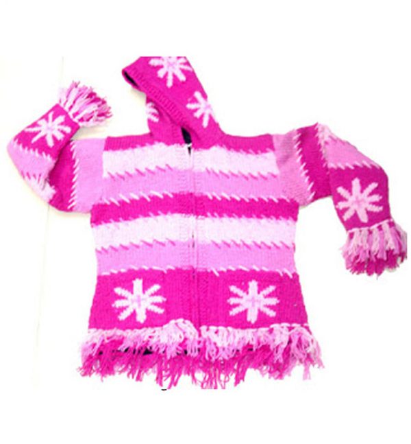 Shiny Pink Tone Knitted Woolen Jacket for Kids