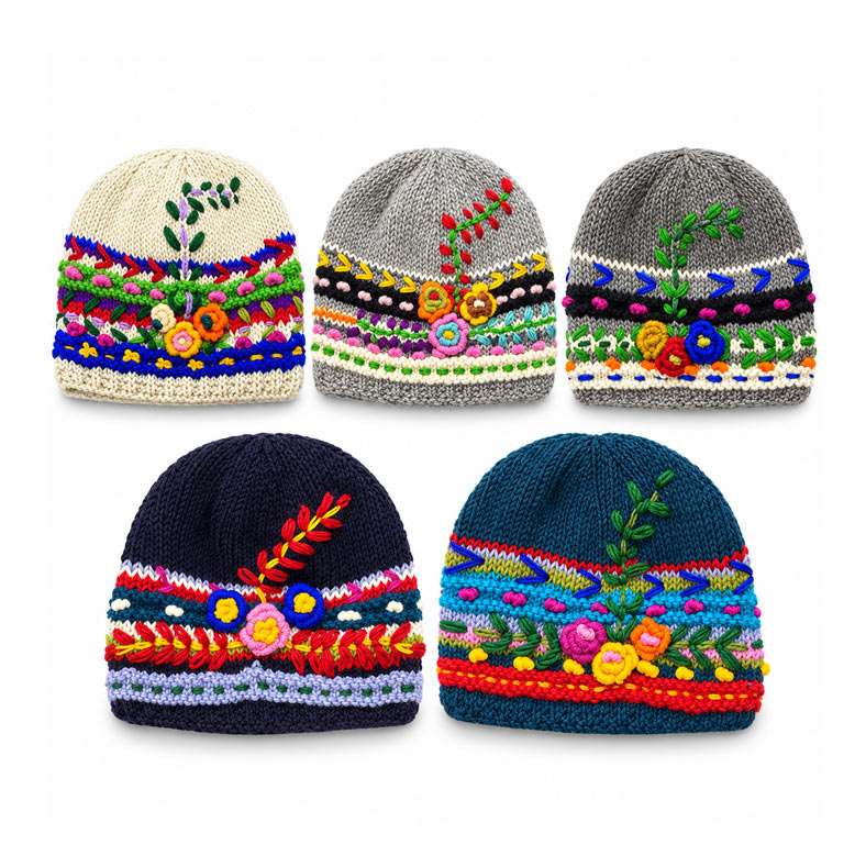 Hand Embroidered Knitted Wool Beanie Hand Embroidered Knitted Wool Beanie