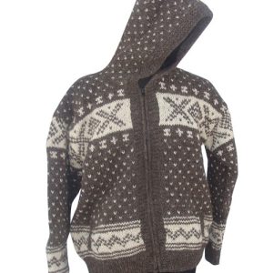 Large Hooded Woolen Jacket with Block Prints