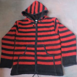 Red Stripe Lined Hooded Wool Jacket