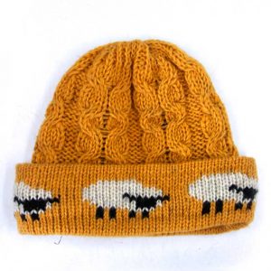 Plain Yellow Sheep Print Knitted Wool Beanie