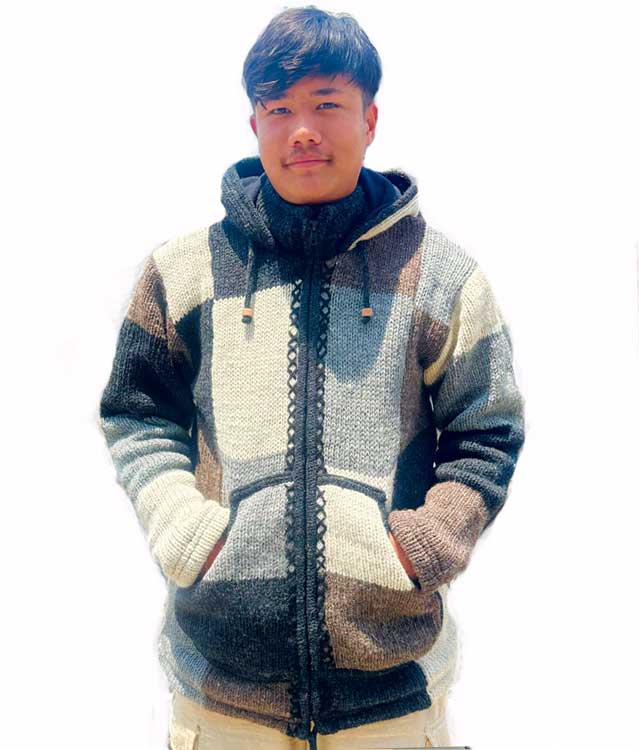 Cotton Fleece Lined Hooded Sweater - 3-Button Nepalese Pullover For Winter