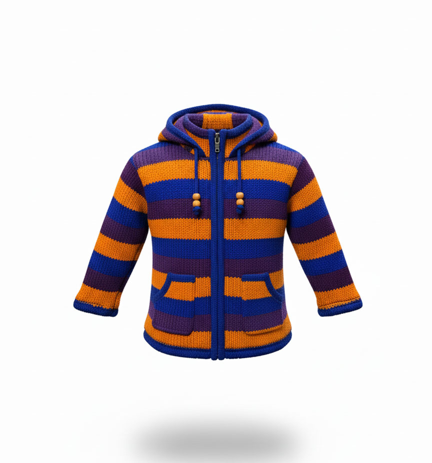 Vibrant Blue-Orange Kids Wool Jacket | Eco-Friendly Himalayan Yak Wool Vibrant Blue-Orange Kids Wool Jacket | Eco-Friendly Himalayan Yak Wool