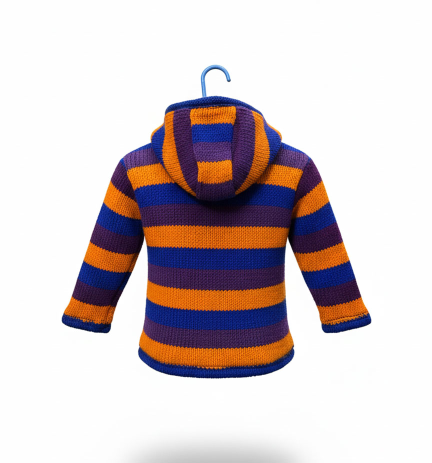 Himalayan Hand Knit Wool Kid Jacket (7) Vibrant Blue-Orange Kids Wool Jacket | Eco-Friendly Himalayan Yak Wool