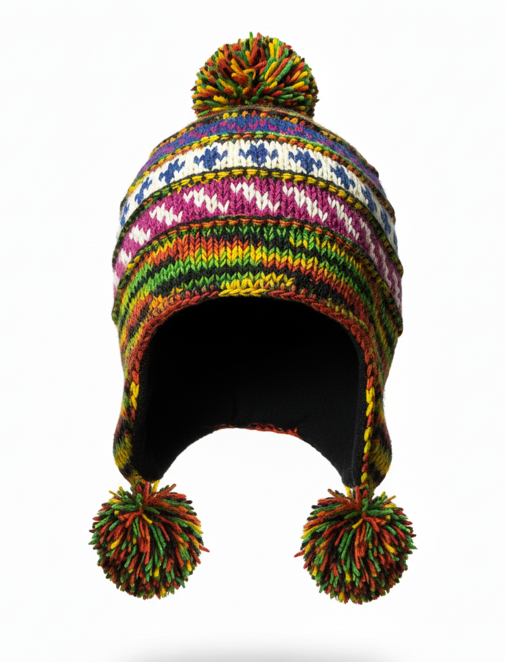 Colorful Festival Sherpa Wool Beanie — Hand‑Knitted Boho Hippie Winter Hat | Wholesale from Nepal